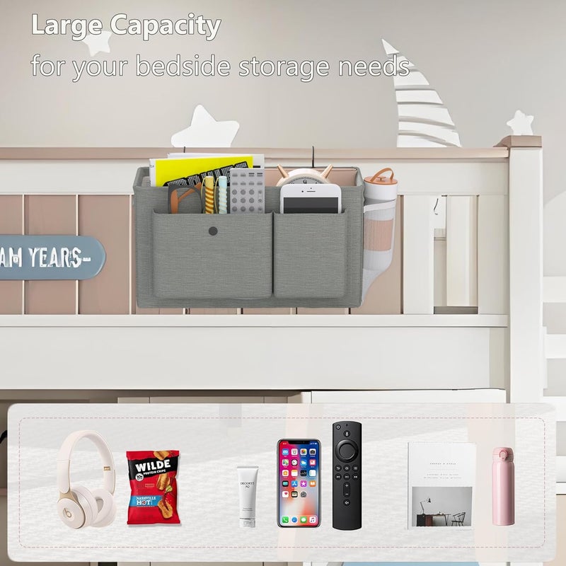 Edudif Bedside Caddy Bedside Organizer with Fixed Straps & Water Bottle Holder, Bunk Bed Caddy ideal for Home, Dorm, Hospital, Crib, Versatile Bedside Storage Solution (Grey) - Image 5